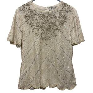 Vintage 100% Silk Papell Boutique Evening Sequin Beaded Top